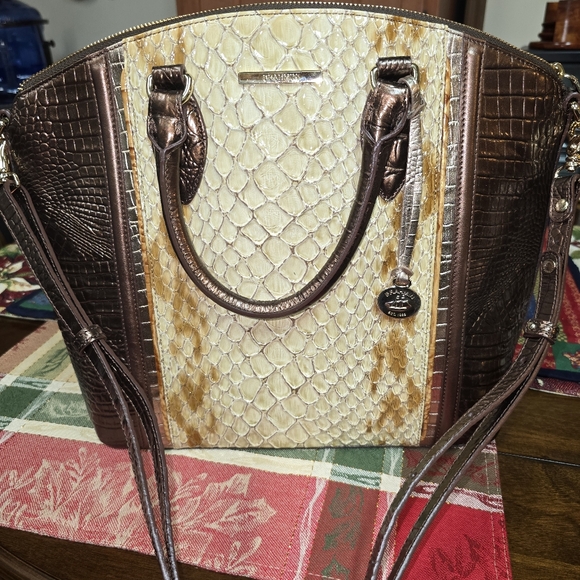 Brahmin NWO Tags Large Honey Carlisle Leather Satchel/Crossbody 15x12.5x4 - Picture 8 of 15